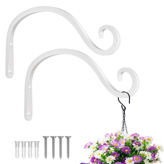 BOLITE Plant Hangers Outdoor Indoor, 8 Inch Wall Plant Hooks, Metal Bird Feeder Hanger for Hummingbird Feeders, Planters, Lanterns, Wind Chimes, Home Decor, 2 Pack, White, Gifts for Women Men