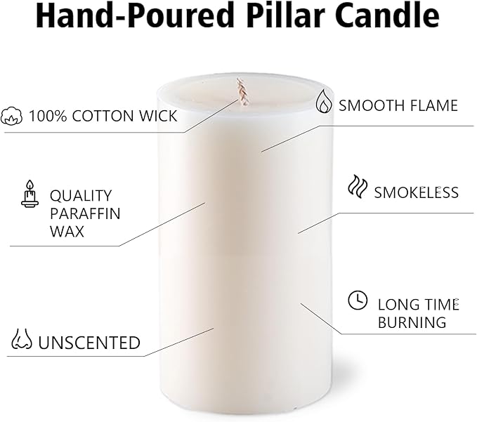 White Pillar Candles, Unscented Pillar Candles Bulk - 50 Hour Long Burn Time - Dripless and Smokeless White Wax Candles Dinner Table, for Wedding,Christmas and Home Decor [6 Pack, 2.8x4 inch]