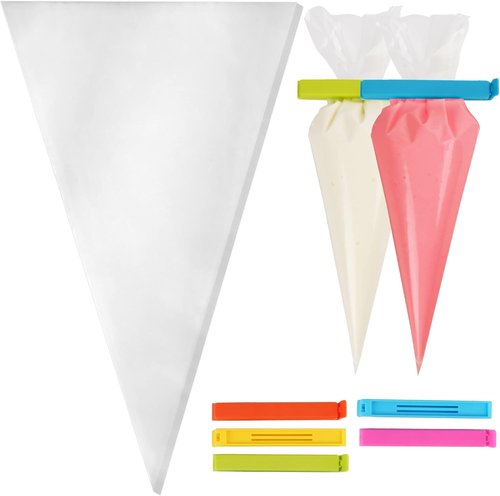 LotFancy Piping Bags - 18 Inch Extra Thick Disposable Pastry Bags with 5 Clips | Pack of 100 for Cake Decorating