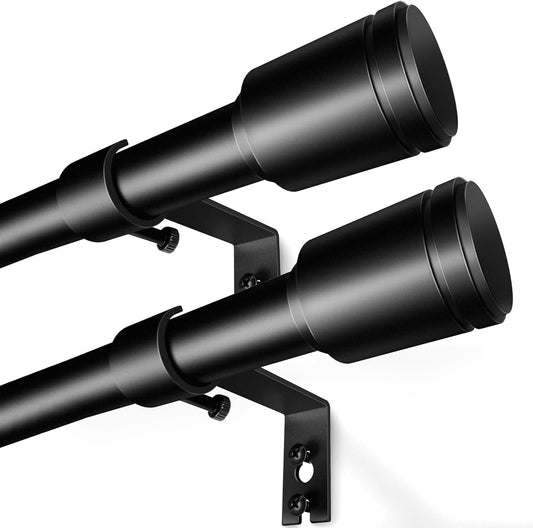 Regine Switzerland Adjustable Black Curtain Rods - 30-60 Inch for 30-54 Inch Windows | 2 Pack