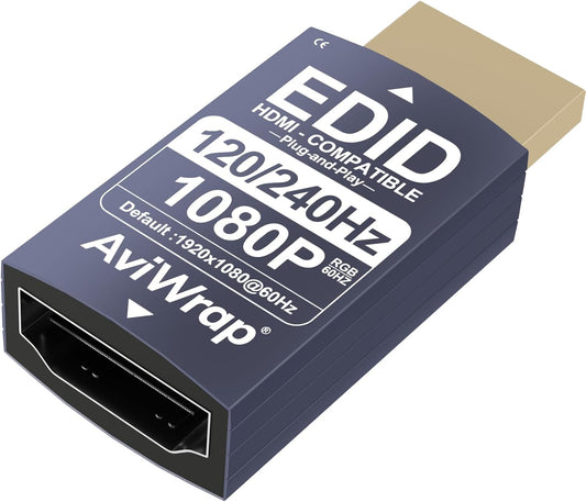 AviWrap 2.1 1080p@120Hz/144Hz/240Hz HDMI EDID Emulator Passthrough, HDMI Male to Female HDMI Adapter for Home Theater