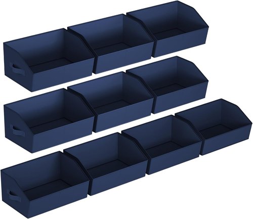 Homsorout Decorative Storage Baskets - Trapezoid Closet Bins with Handles, 10 Pack, Navy Blue