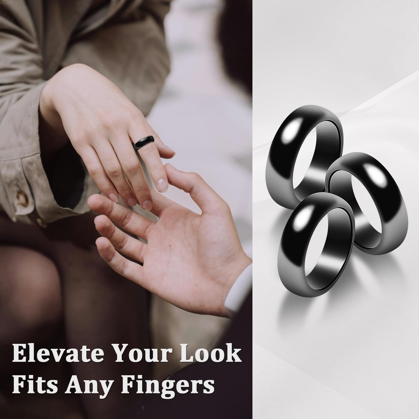 Fashtour Genuine Magnetic Hematite Rings (Set of 3), Black Hematite, for Men & Women, Anxiety Relief, Root Chakra Balance, Absorbs Negative Energies, （Size 10#）