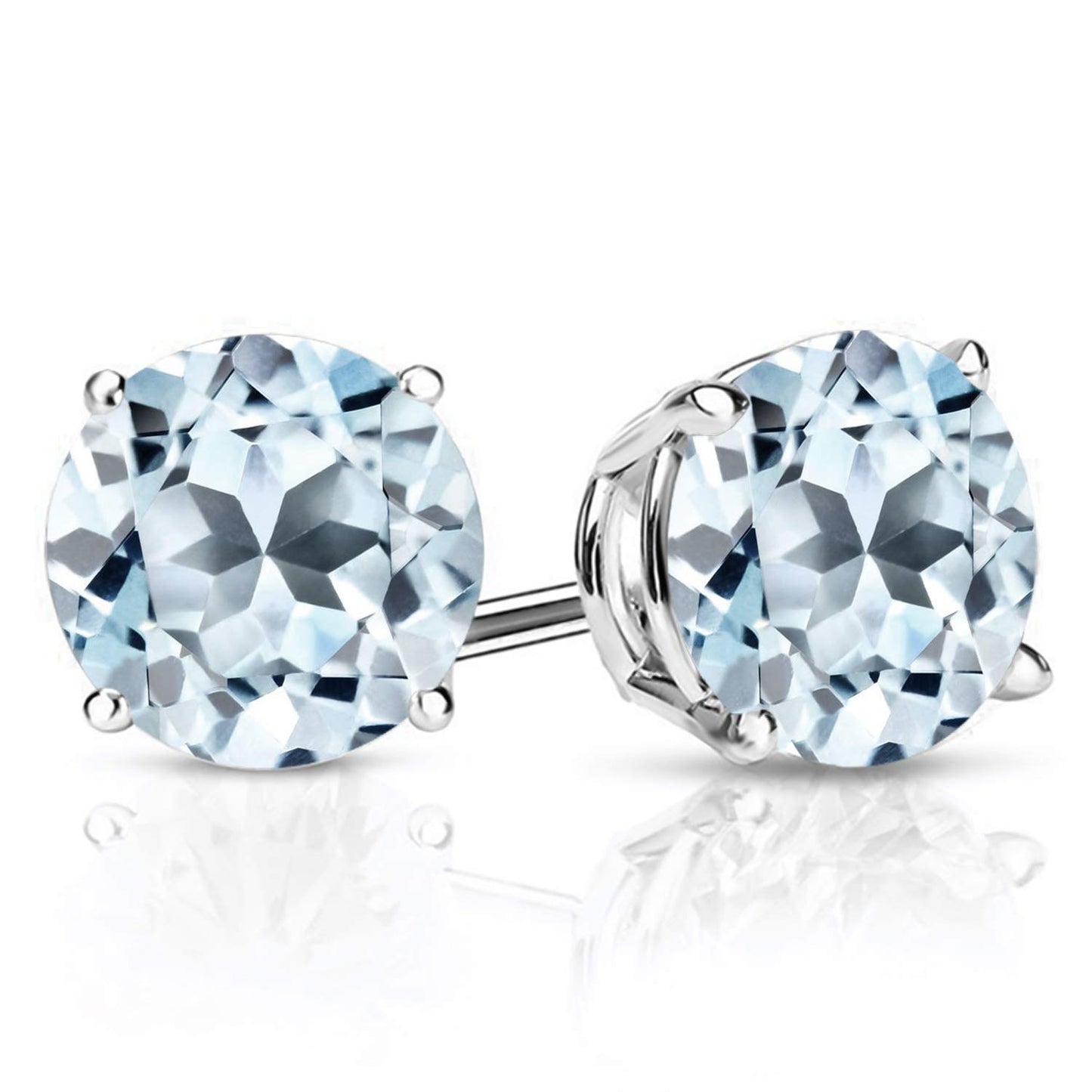 Gem Stone King 2-4 Cttw Round Gemstone Birthstone Stud Earrings For Women Men | 925 Sterling Silver | Round 7MM | Fine Jewelry Gifts for Women Her Mom Wife Men | Sky Blue Topaz-November