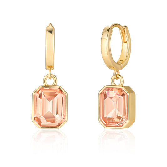 Birthstone Crystal Dangle Drop Earrings, 18K Gold Plated Huggie Hoop Hypoallergenic Earring Jewelry Gifts for Women (Light Topaz)