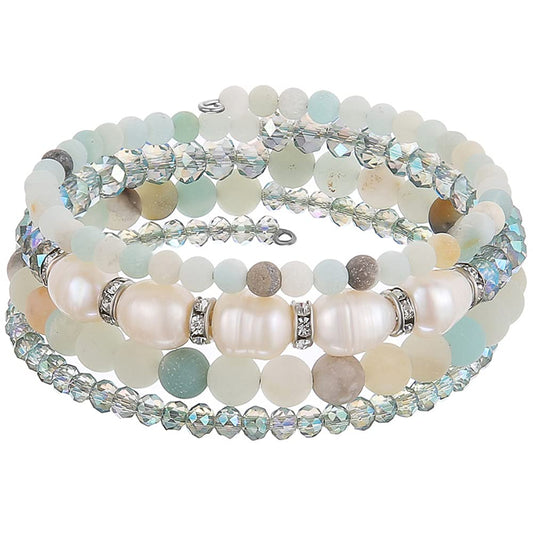 Beaded Freshwater Pearl Chakra Bracelet - Multi Strand Wrap Bracelet with Natural Crystal Agate Beads, Birthday Gifts for Women(29-Green)