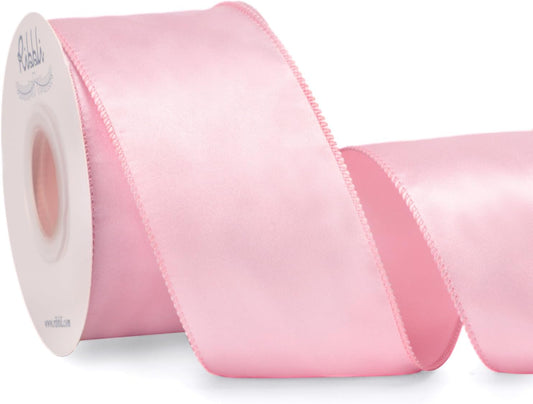 Ribbli Light Pink Satin Wired Ribbon - 2.5 Inch for Gift Wrapping & Holiday Decor | 20 Yards Continuous Roll