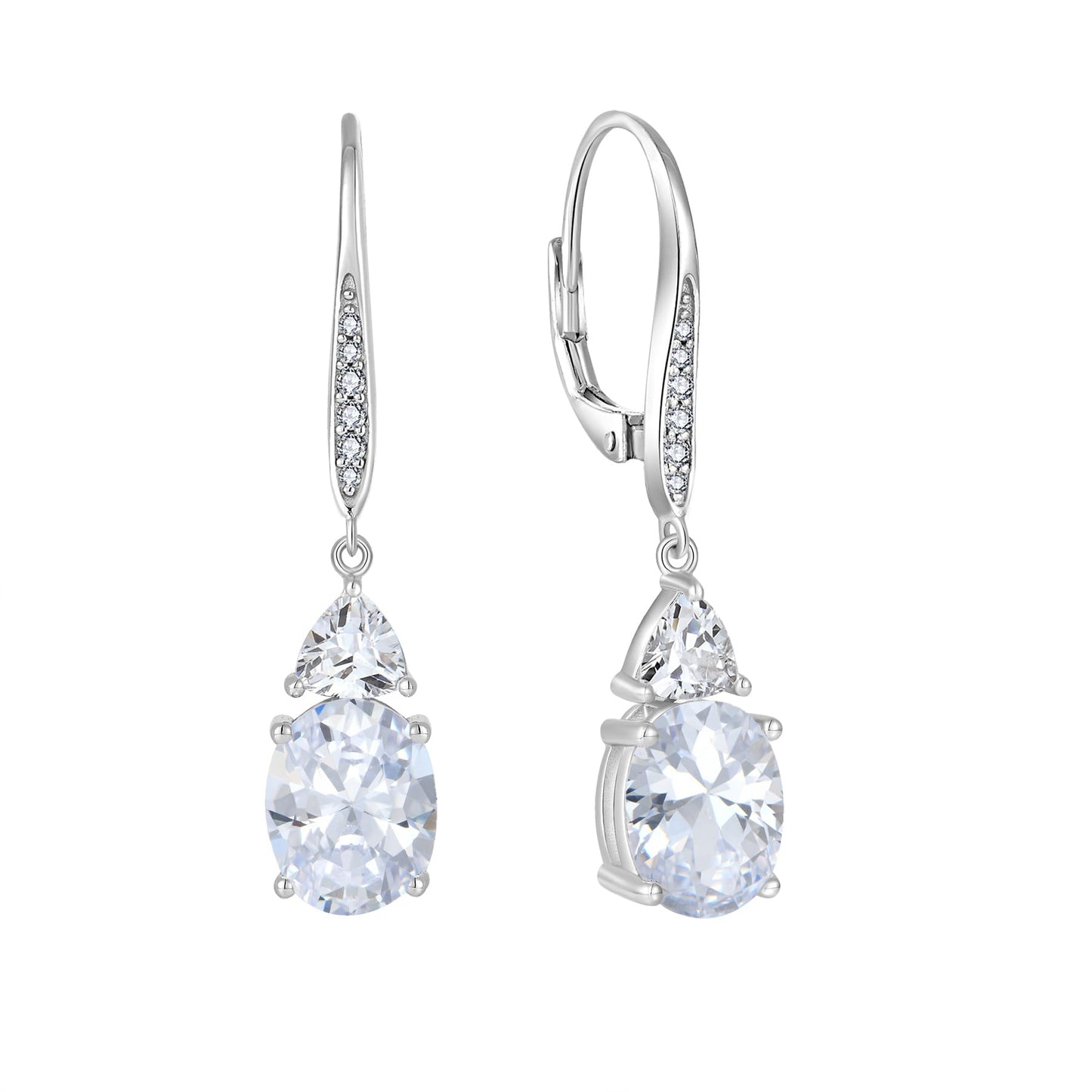 Rocayi Oval Dangle Drop for Women 925 Sterling Silver Leverback Simulated Diamond Earrings April Birthstone Jewelry for Her