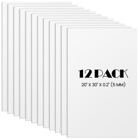 Elcoho 12 Pack White Foam Board, 20 x 30 Inch Acid-Free Foam Core Board, 5mm Thick Double Sided White Poster Boards for Presentation Art Display Office School Projects Crafting Sign Making