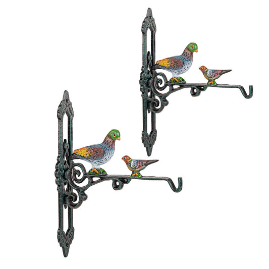 Sungmor Cast Iron Hanging Plant Bracket, 2 Pack Heavy Duty Hanging Basket Brackets, 10" Deep Outdoor Wall Plant Hangers, Decorative Garden Hooks for Flower Basket Bird Feeder Wind Chime Solar Light