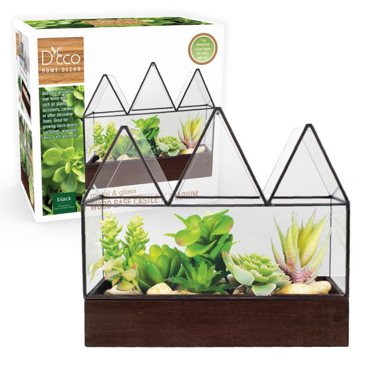 D'Eco Glass Castle Centerpiece (10x9x5)- Tabletop Planter Terrarium- Spring Easter Home Decor & Wedding Letterbox - Fill w Succulents, Moss, Colorful Eggs, Bunny Rabbits, Grass- Gift for Plant Lovers