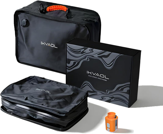 Skiennix Vacuum Bags - Reusable Compression Packing Cubes for Travel | Waterproof, 2-Pack (Black)
