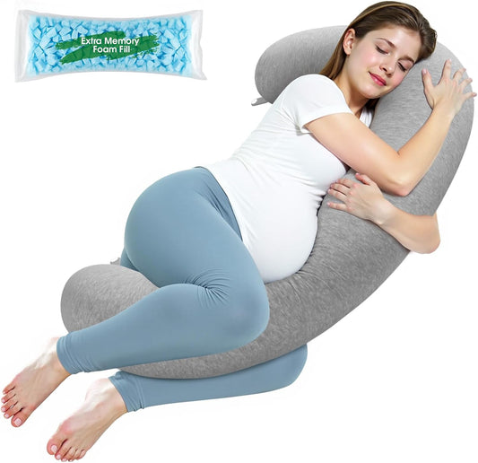 SweetSlubr C-Shaped Pregnancy Pillow - Adjustable Firmness for Full Body Support | 47.2’’ x 9.8’’