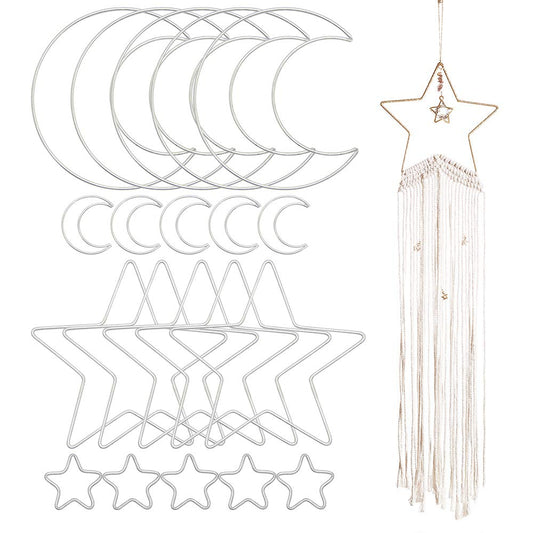 20 Pcs Moon Star Dream Catcher Metal Hoop Rings Circle Macrame for DIY Craft Dream Catcher Making Home Wall Hanging Projects Wreath Decoration