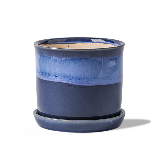 Chubacoo 5.8 Inch Plant Pot: Ceramic Planter with Drainage Hole & Saucer for Indoor Outdoor Plants - Flowerpot with Bonded Tray for Home Office - Blue Reactive Glaze
