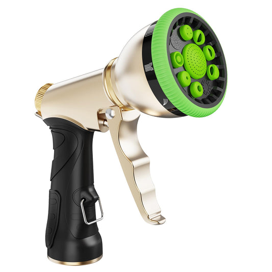 RAINPOINT Garden Hose Nozzle, Metal Hose Sprayer Nozzle With 9 Adjustable Spray Patterns, Heavy Duty Hose Sprayer for Watering Plants, Lawns, Car Wash, Pet Washing (Green)
