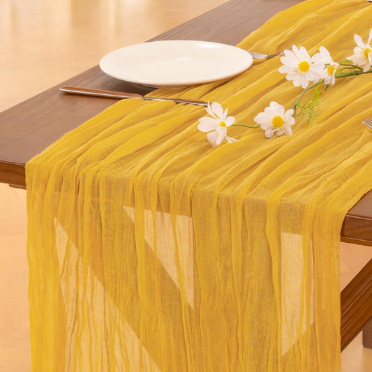 Socomi Cheesecloth Table Runner - 3pcs Gold Yellow Boho Rustic 120 Inch for Weddings & Parties