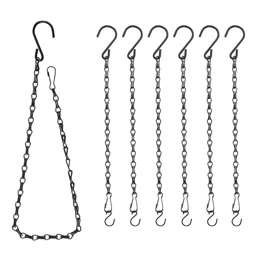 Black Chain for Hanging Plants, 6 PCS Small Chain for Hanging Basket, 24.5IN Hanging Chains with Hooks, Adjustable Plant Chain, Decorative Metal Hanging Basket Chain for Planter, Bird Feeder, Sign