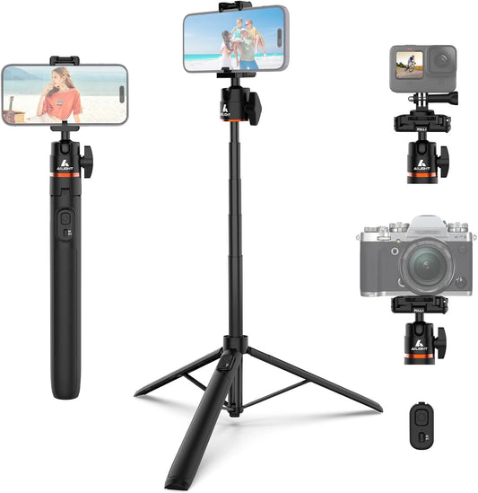 ailight 60" 360 Extendable Travel Tripod & Selfie Stick with Cold Shoe & Wireless Remote, Ball Head for Vlogging