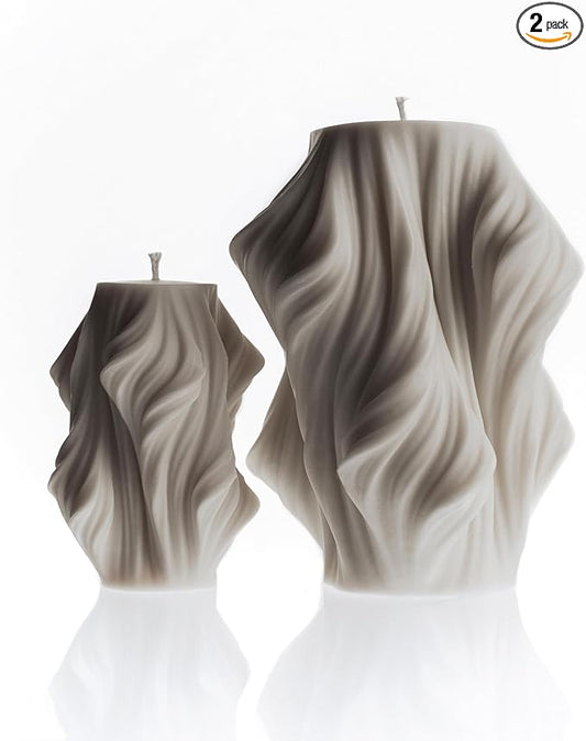 LAWA Cascading Wave Candle - Large Beautiful Handmade Pillar Scented Soy Wax Elegant Bubble Aesthetic Candle Housewarming Gift Home Room Shelf Decor Idea White (Set of 2)
