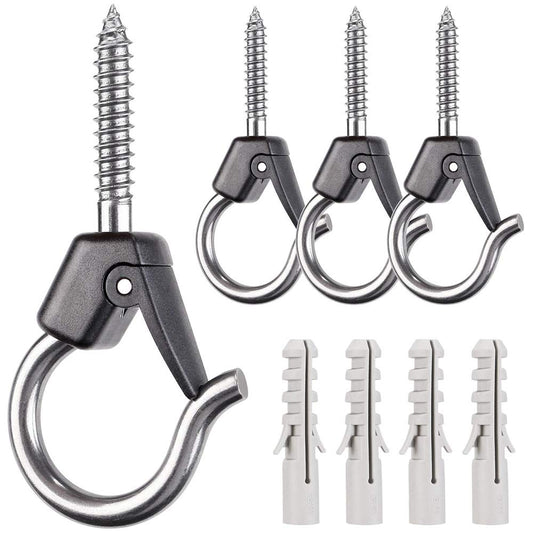 BeneLabel 4Pcs Wall Mount Ceiling Plant Hanger Hooks, Outdoor Hanging Brackets for Hanging Plant Light Outdoor Wire Fairy Lights Wind Chimes Bird Feeders, Safety Buckle Design, 4 1/4"