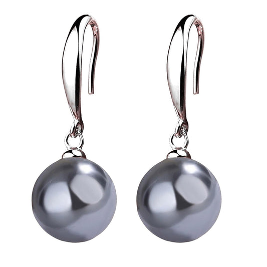 12mm Natural Ocean Pearl Freshwater Cultured Colorful Simulated Beads Drop Dangle Earrings Elegant Birthday Wedding Party Costume Prom Statement Jewelry for Women-gray