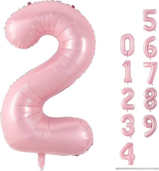 Skiennix 40-Inch Pastel Pink Number 2 Balloon - Large Foil Helium Balloon for 2nd Birthday & Graduation Celebrations