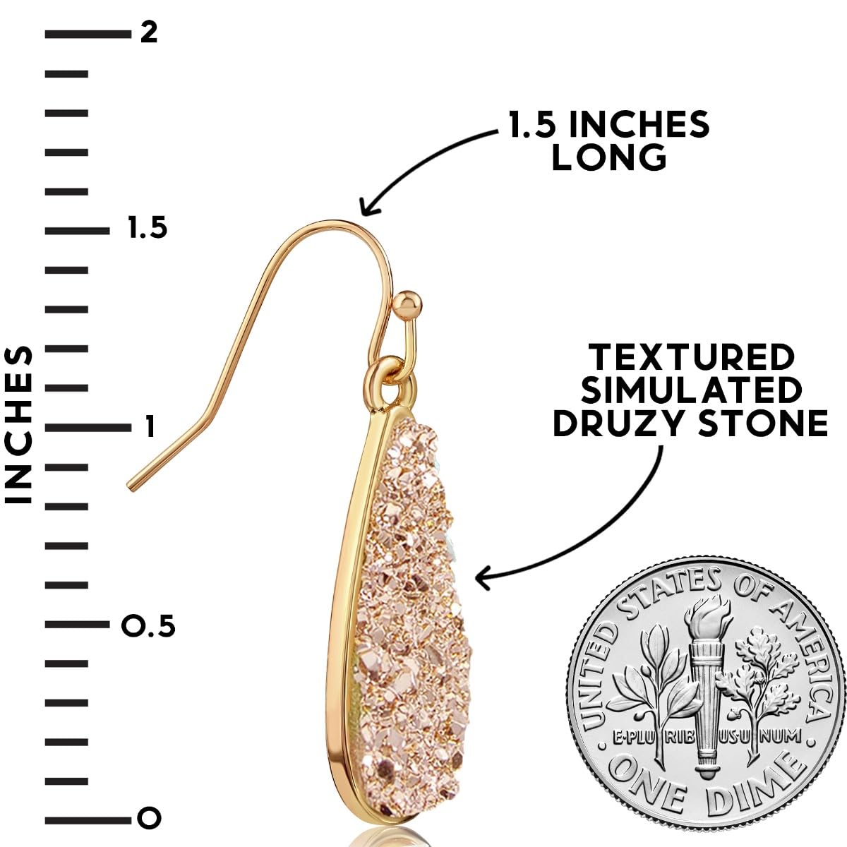 Gold Tone Earrings for Women - Gold Tone Teardrop Earrings for Women, Simulated Druzy Dressy Dangles, Sparkly Long Tear Drop Dangly Boho Drops, Dangling Bohemian Dangles for Wedding, Bridesmaid, Prom