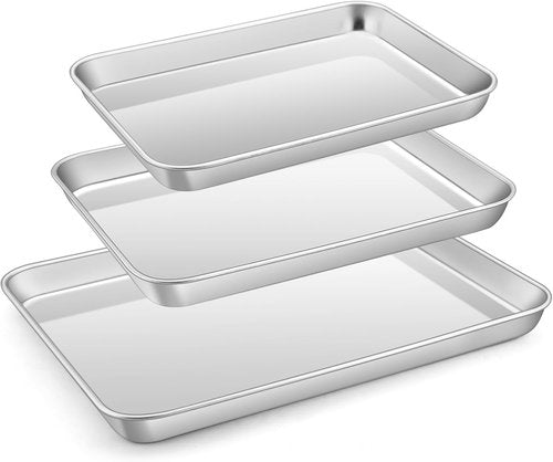 E-far Stainless Steel Baking Sheet Set - 3 Sizes (12.4”/10.5”/9.4”) | Non-Toxic, Dishwasher Safe Cookie Trays