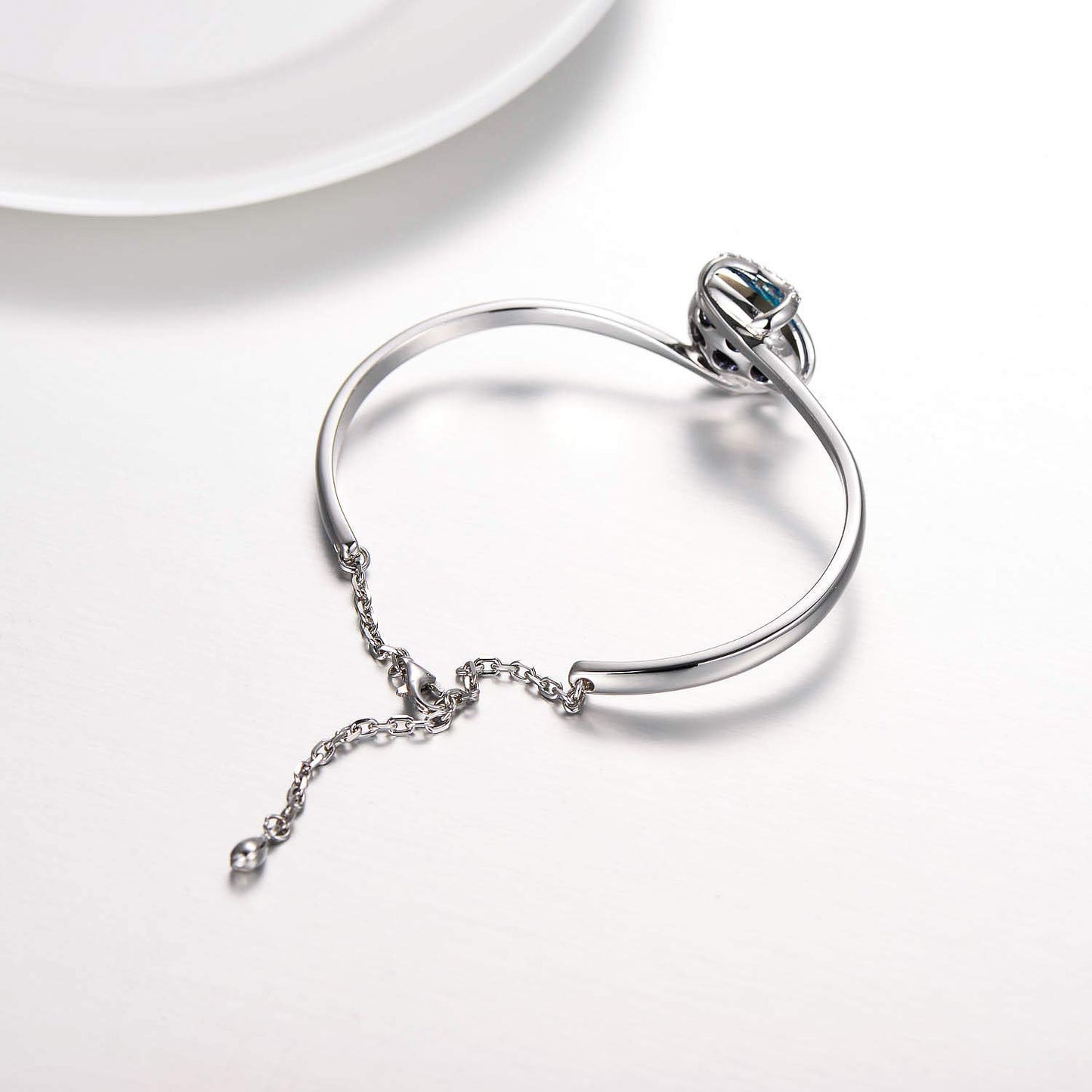 AOBOCO Love Heart Bangle Bracelet Sterling Silver Women Bracelet Embellished with Blue Crystals from Austria, Fine Anniversary Birthday I Love You Jewelry Gifts for Women Wife Girlfriend Daughter Mom