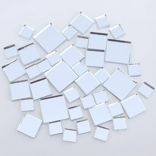 200g Mirror Mosaic Tiles, Glass Mirrors Flat Round/Triangle/Rhombus/Square Decorative Craft Mirrors DIY Tiles for Crafts Art Wall Door Home Jewelry Fram (Silver Square 3Size)
