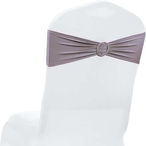 MDS Premium Spandex Chair Sashes - Universal Stretch Covers with Buckle Slider | Pack of 75 - Silver Gray