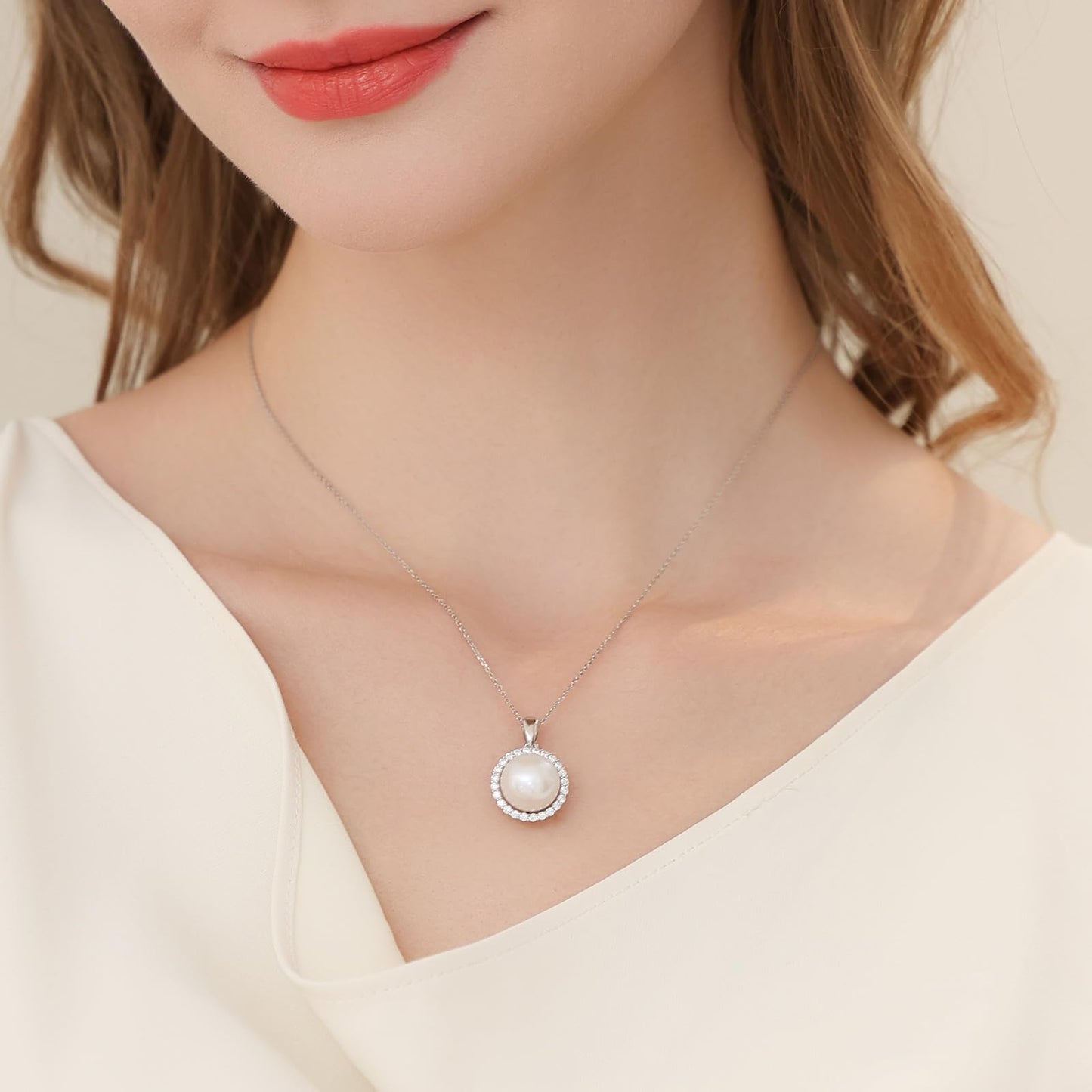 Orapearl Freshwater Pearl Pendant Necklace AAAA 12-13mm Elegant Jewelry Gift for Wife Mom Girlfriend Her Women with 925 Sterling Silver Chain June Birthstone for Anniversary Birthday Wedding
