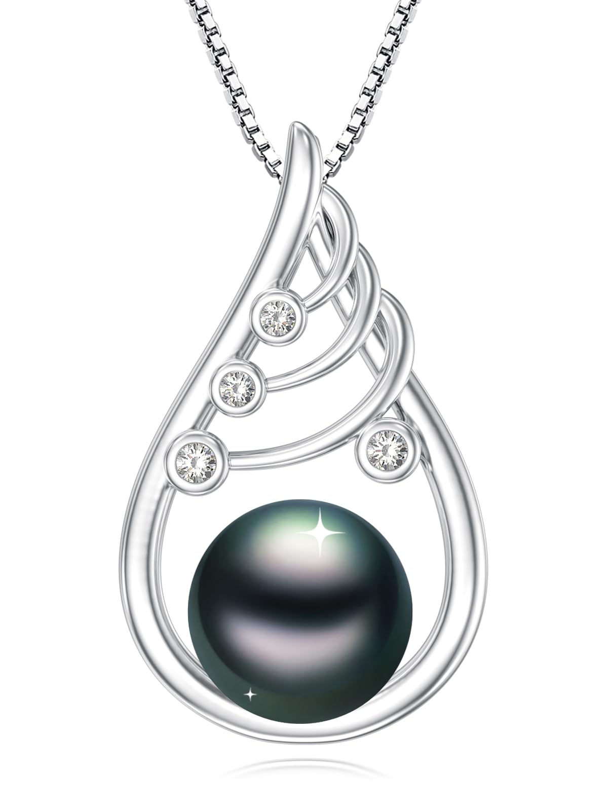 KANNSOAR Tahitian Black Pearl Necklace for Mom Mother Wife 9-10mm AAAA Tahitian Pearl Gifts for Women Pendant Jewelry