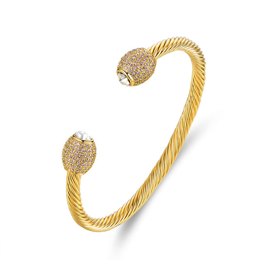 Barzel 18K Gold Plated Crystal Cable Bangle Bracelet For Women - Cuff Bangle Bracelet (Gold)