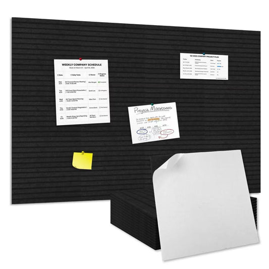 12-PCS Felt Bulletin Board 11.8" x 11.8", Self-Adhesive Sound-Absorbing Wall Panels, Suitable for Office, Classroom, and Home Decoration, Can Be Used to Stick Notes, Photos, and Memos(Black)