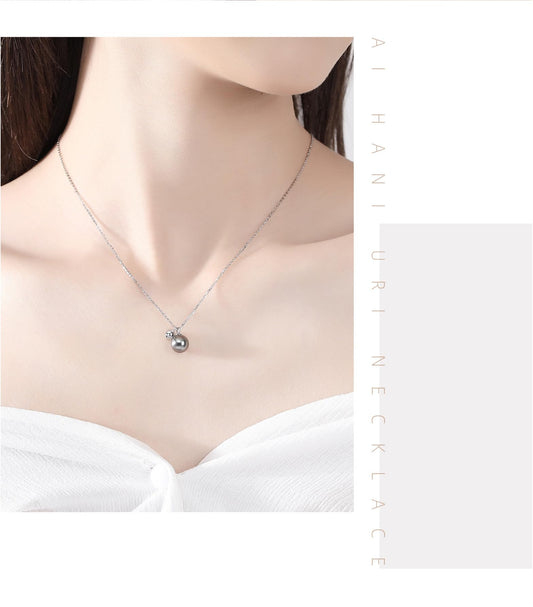 14K Gold Natural Freshwater Pearl Necklace, Black and White Pearls Pendant, Delicate Jewelry Gift for Wife (White Gold,Black Pearl,18K)