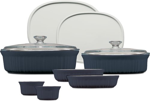 CorningWare 10-Piece Ceramic Bakeware Set - Chip & Crack Resistant | Microwave, Oven, Dishwasher Safe, French Navy