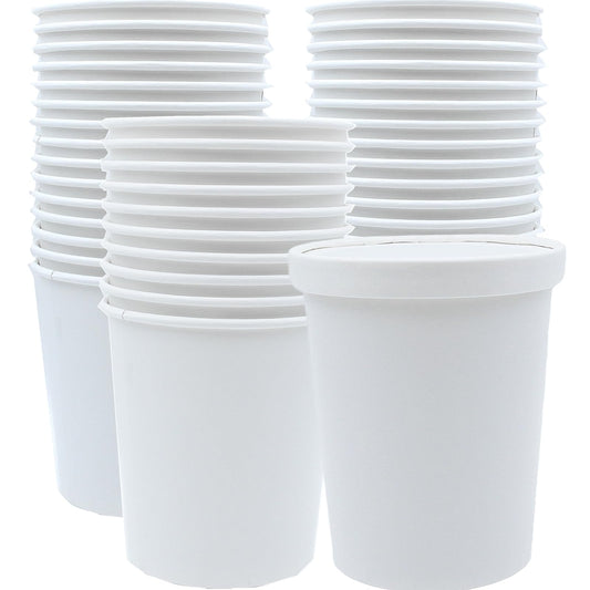 Zentriqlla 30 Pack 32oz Paper Ice Cream Bowls, White Paper Soup Containers with Lids, Microwave & Freezer Safe Food Cups, Large Takeout To Go Containers for Wedding, Restaurant Supplies