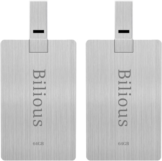 Bilious 2PCS 64GB 2.0 USB Flash Drive, Metal Credit Card Bank Card Style Thumb Drive Portable Key-Hole Design USB