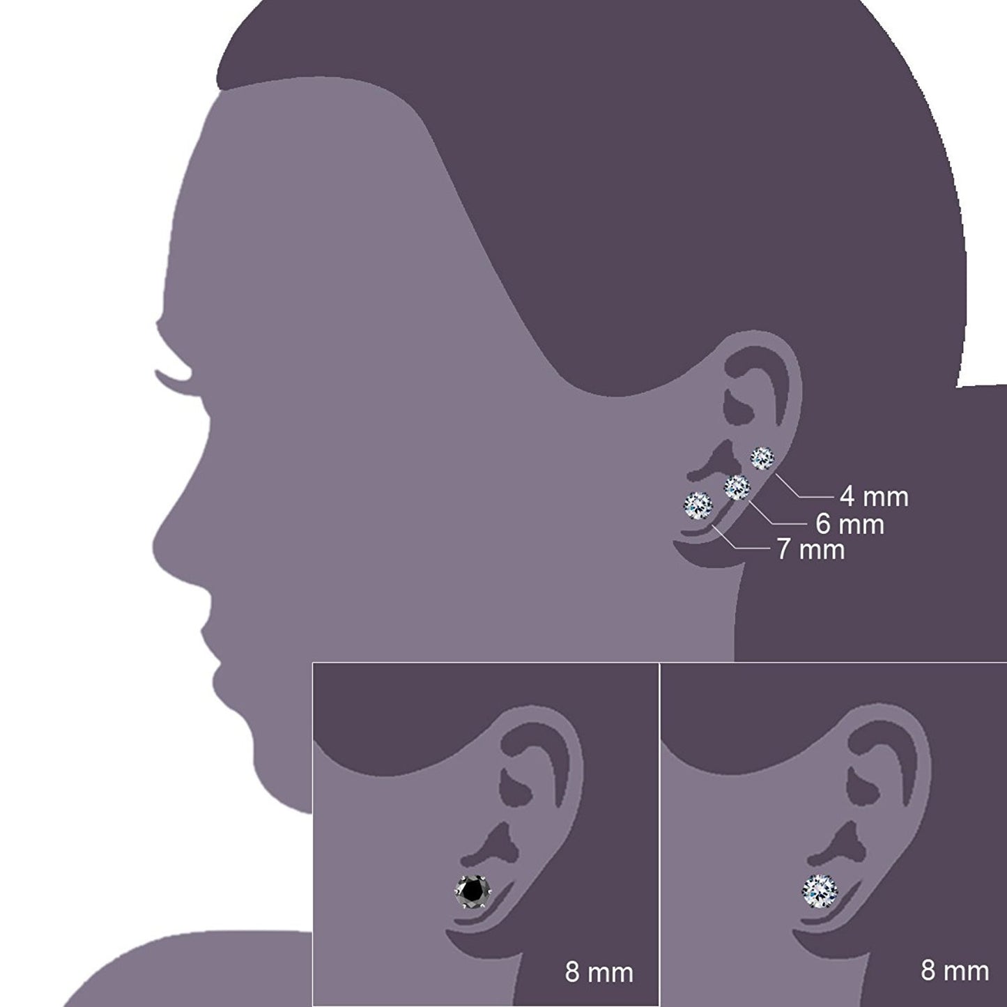 JewelrieShop Earrings for Women Studs Set Stainless Steel CZ Earing Hypoallergenic Multiple Piercing Ear Stud (8 pairs,4-8mm,White,Black CZ)