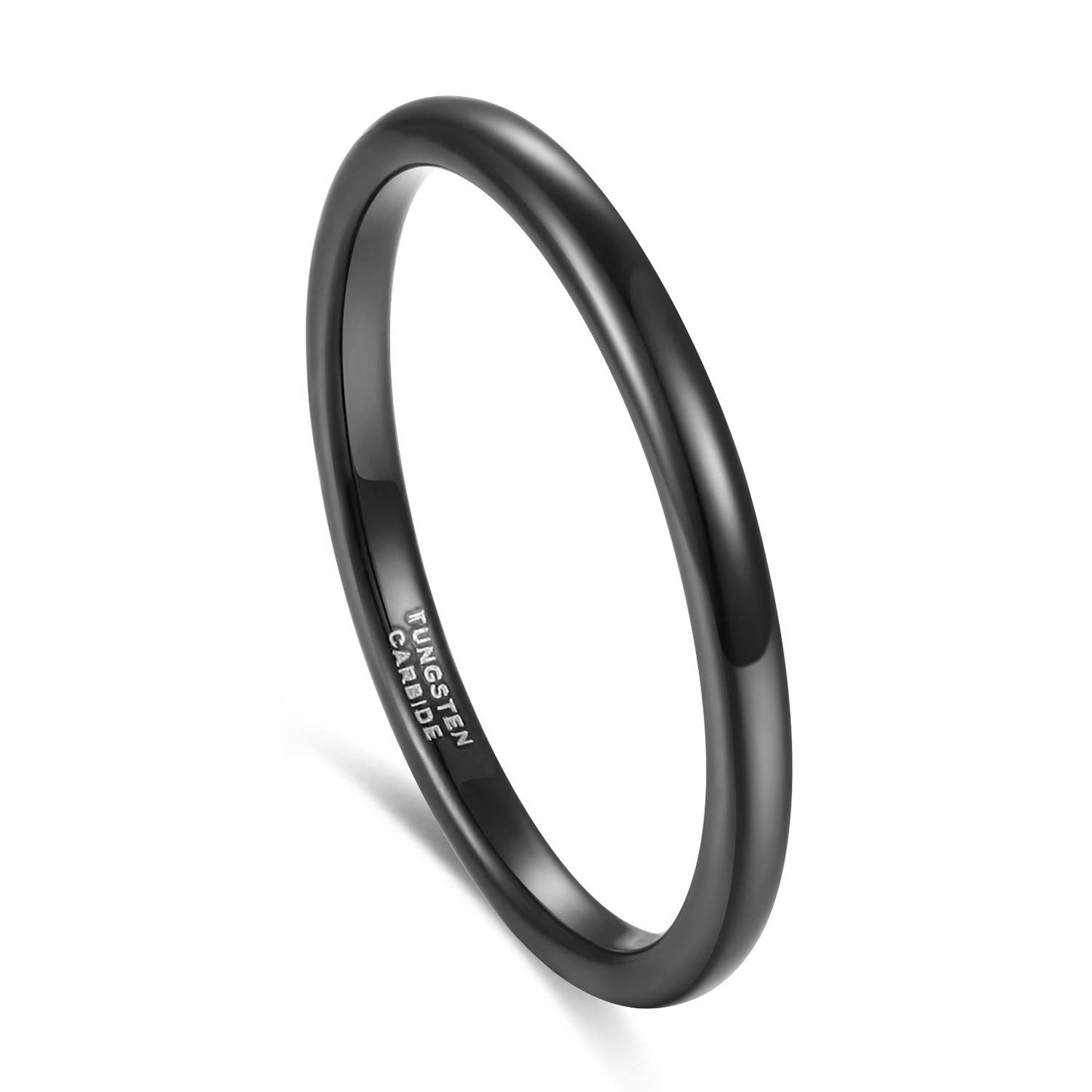 TRUMIUM 2mm Tungsten Rings for Women Men Thin Wedding Bands Engagement Promise Wedding Ring Beveled Edges Plain Domed Size 10