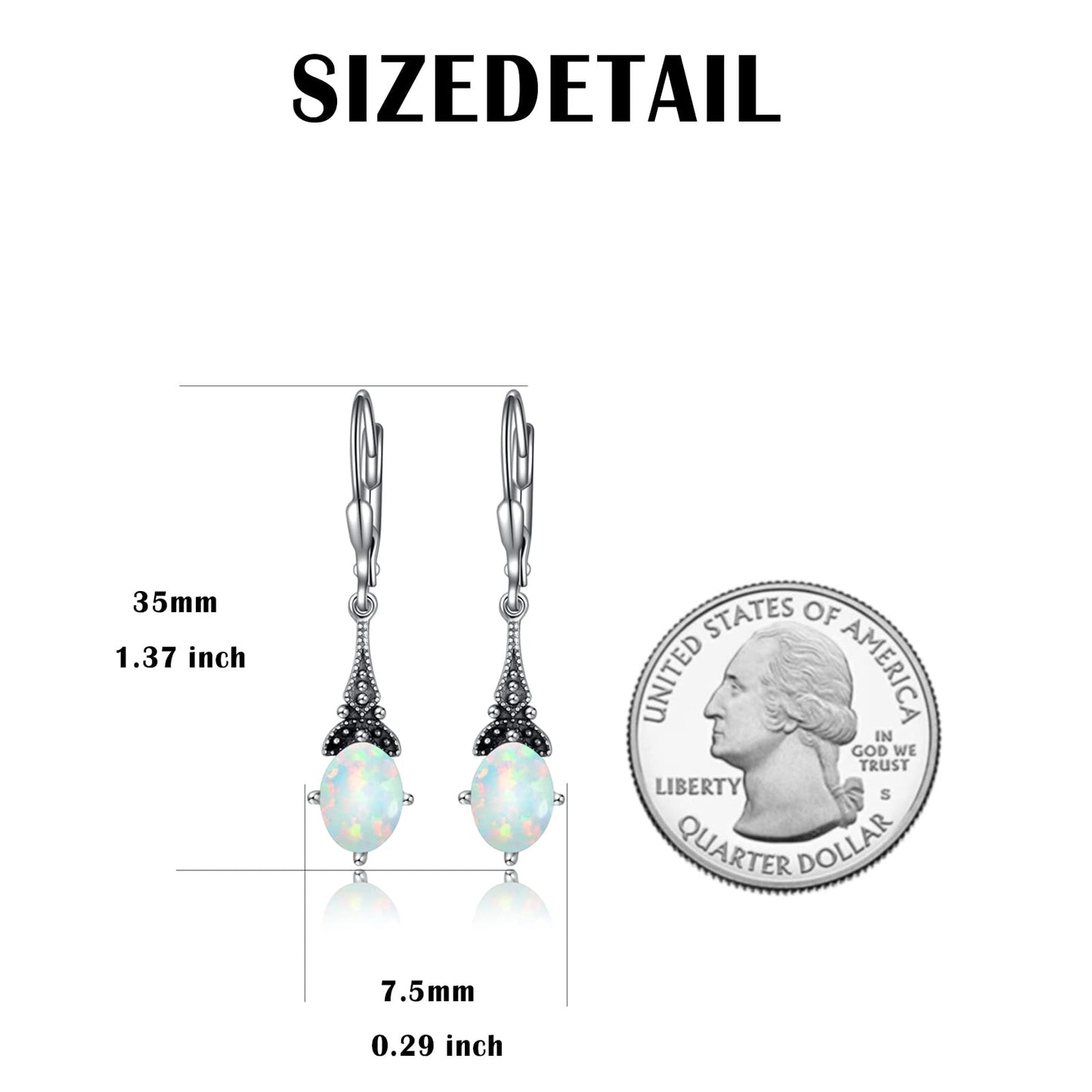 Opal Earrings for Women Sterling Silver Vintage Retro Leverback Earrings with Oval Simulated White Opal, June Birthstone Earrings Gifts for Women