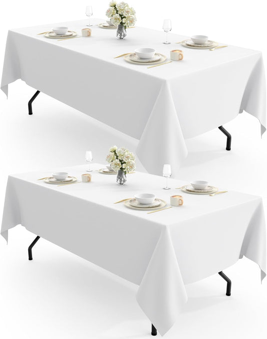 Pureegg Rectangle Tablecloth - Durable 60" x 102" Polyester for Outdoor Parties & Weddings | 2 Pack, White