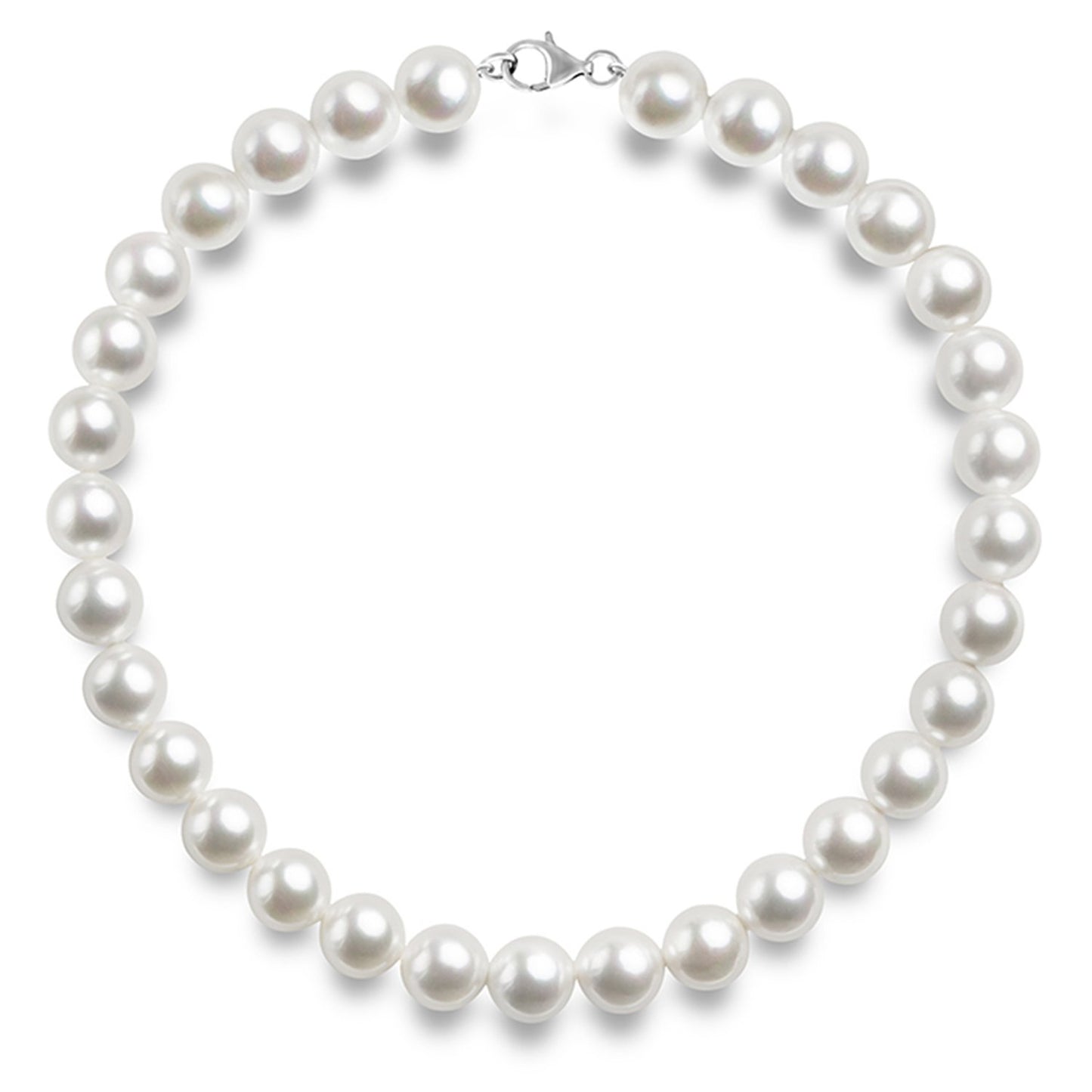 PAVOI 925 Sterling Silver Round White Simulated Shell Pearl Necklace Strand | Pearl Choker Necklace | Jewelry for Women - 18" Princess Length (10mm)