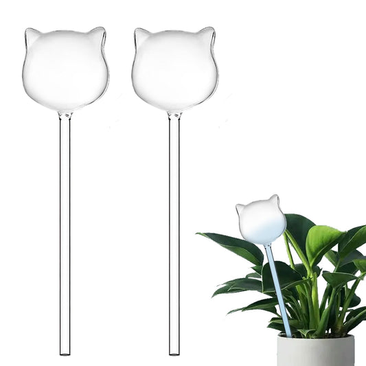 2-Pack Star-Shaped Glass Self-Watering Globes for Indoor Outdoor Plants – Automatic Irrigation Decorative Watering Bulbs for Garden Flower Pots, Patio, Home Decor (Cat)