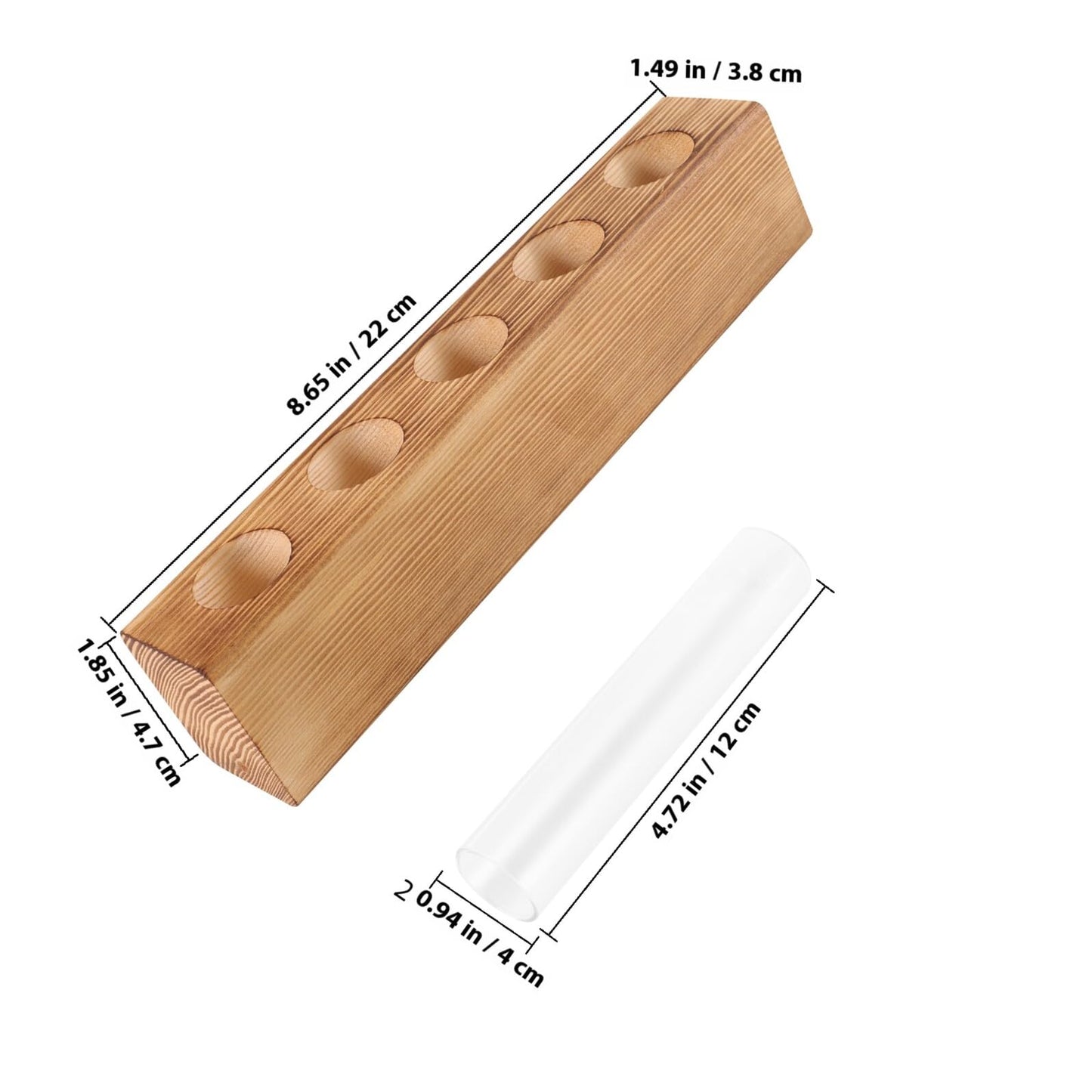 minkissy Hydroponic Plant Vase Glass Planter with 5-Hole Wooden Stand for Indoor Desktop Terrarium and Plant Propagation Home Office Décor