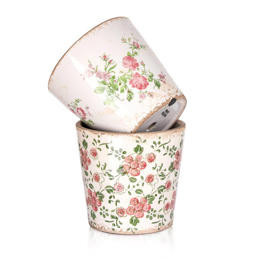 Sungmor Vintage Ceramic Planter Set of 2 - Decorative Indoor & Outdoor Flower Pots with Drainage Holes - Tuscan Décor Pots, 5.5" Ice Crackle Glaze Planters for Home, Kitchen, Patio, and Garden