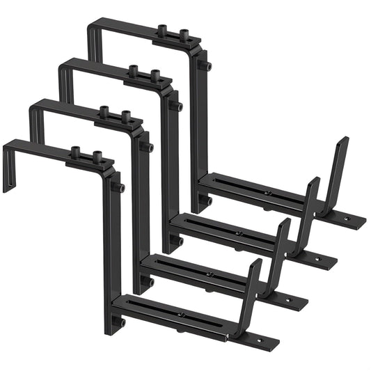 For 5.9-12.6 In Plant Pots, 4 Pcs Flower Box Holder Adjustable Planter Box Brackets, Sturdy Iron With Rustproof Black Coating, Fits 2-7 In Wide Railings, Easy Installation