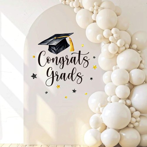 FYSUIMU Graduation Cap Decal - Black & Gold Welcome Sign for Party Decorations | Perfect for Balloon Arches